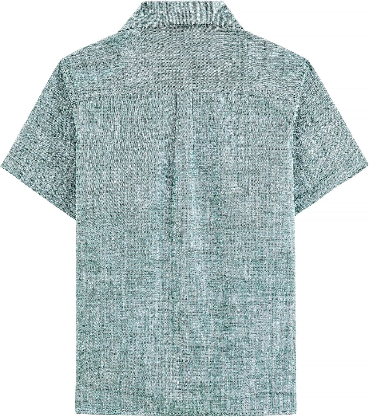 JOGAL C587 Boys Cotton Chambray Cuban Collar Short-Sleeve Shirt - Dark Green - back view