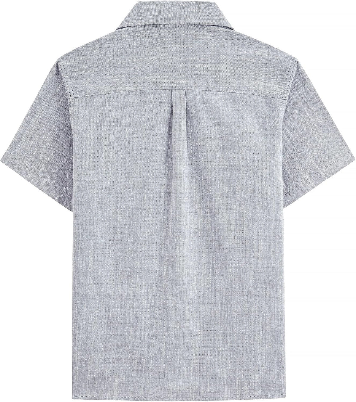 JOGAL C587 Boys Cotton Chambray Cuban Collar Short-Sleeve Shirt - Grey - back view