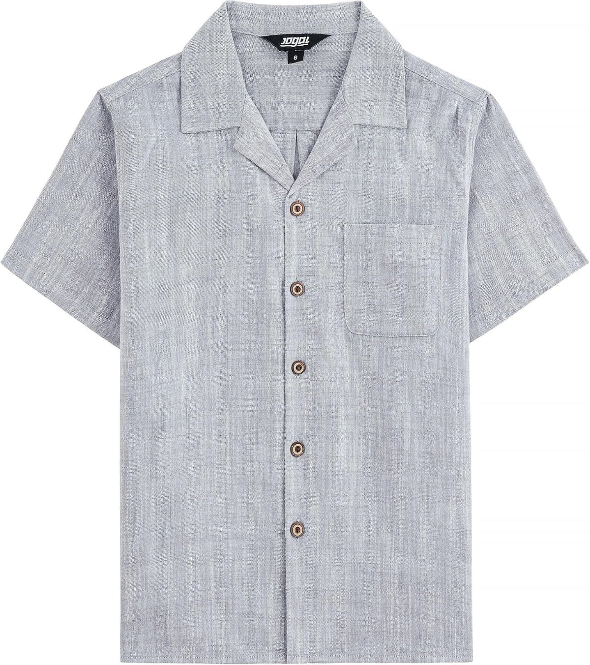 JOGAL C587 Boys Cotton Chambray Cuban Collar Short-Sleeve Shirt - Grey - front view