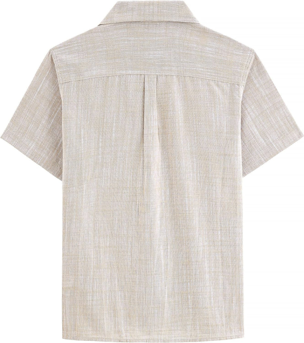 JOGAL C587 Boys Cotton Chambray Cuban Collar Short-Sleeve Shirt - Khaki - back view