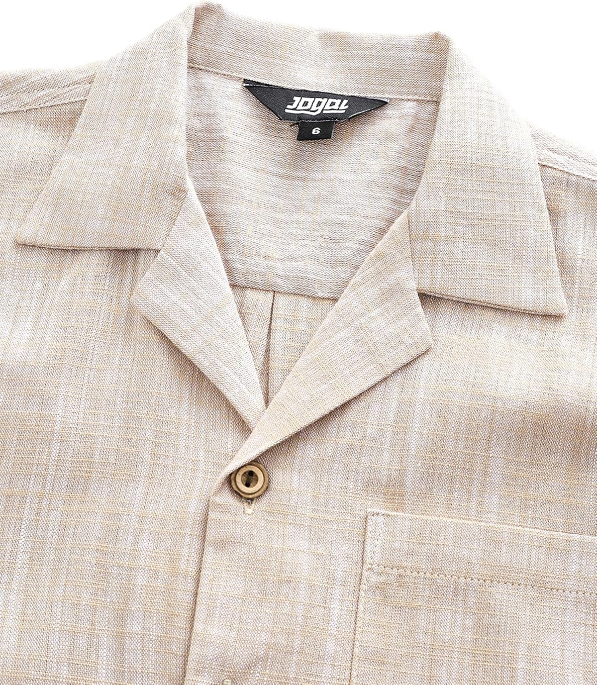 JOGAL C587 Boys Cotton Chambray Shirt - Cuban collar and button placket detail (shown in Khaki)