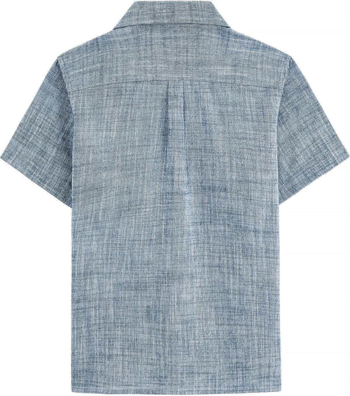 JOGAL C587 Boys Cotton Chambray Cuban Collar Short-Sleeve Shirt - Navy - back view