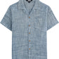 JOGAL C587 Boys Cotton Chambray Cuban Collar Short-Sleeve Shirt - Navy - front view