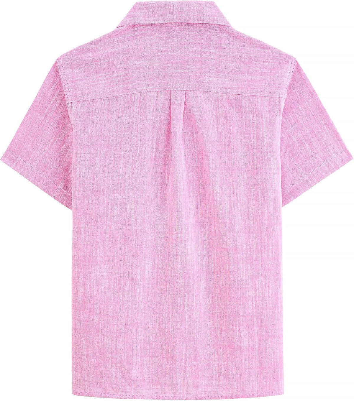 JOGAL C587 Boys Cotton Chambray Cuban Collar Short-Sleeve Shirt - Pink - back view