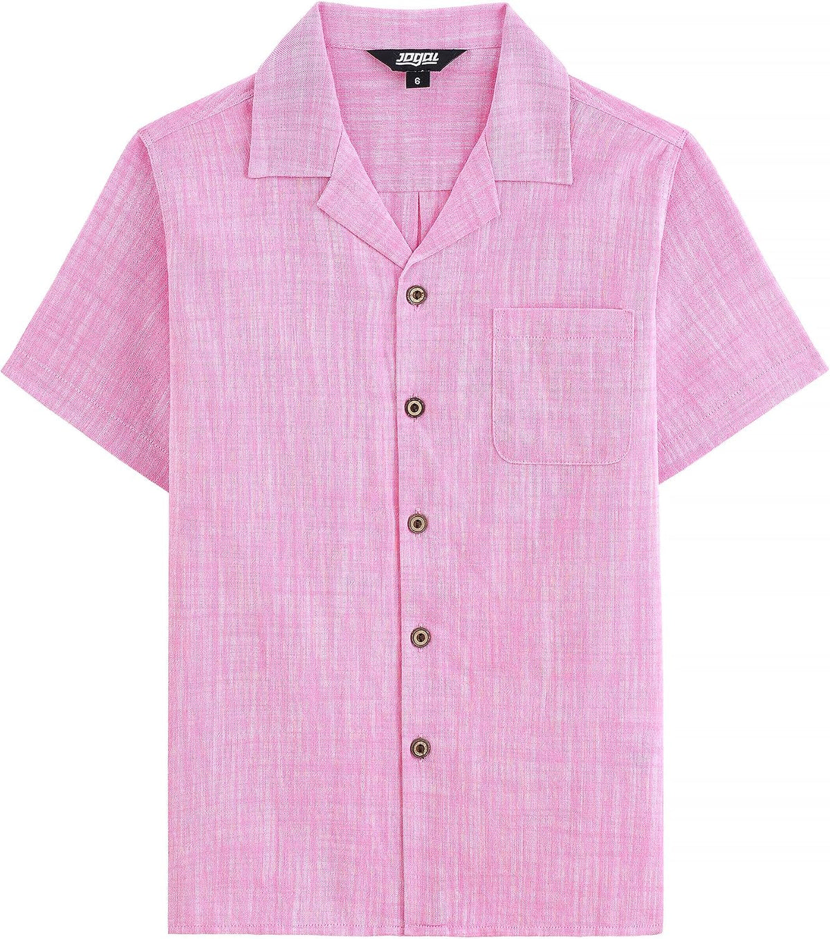 JOGAL C587 Boys Cotton Chambray Cuban Collar Short-Sleeve Shirt - Pink - front view