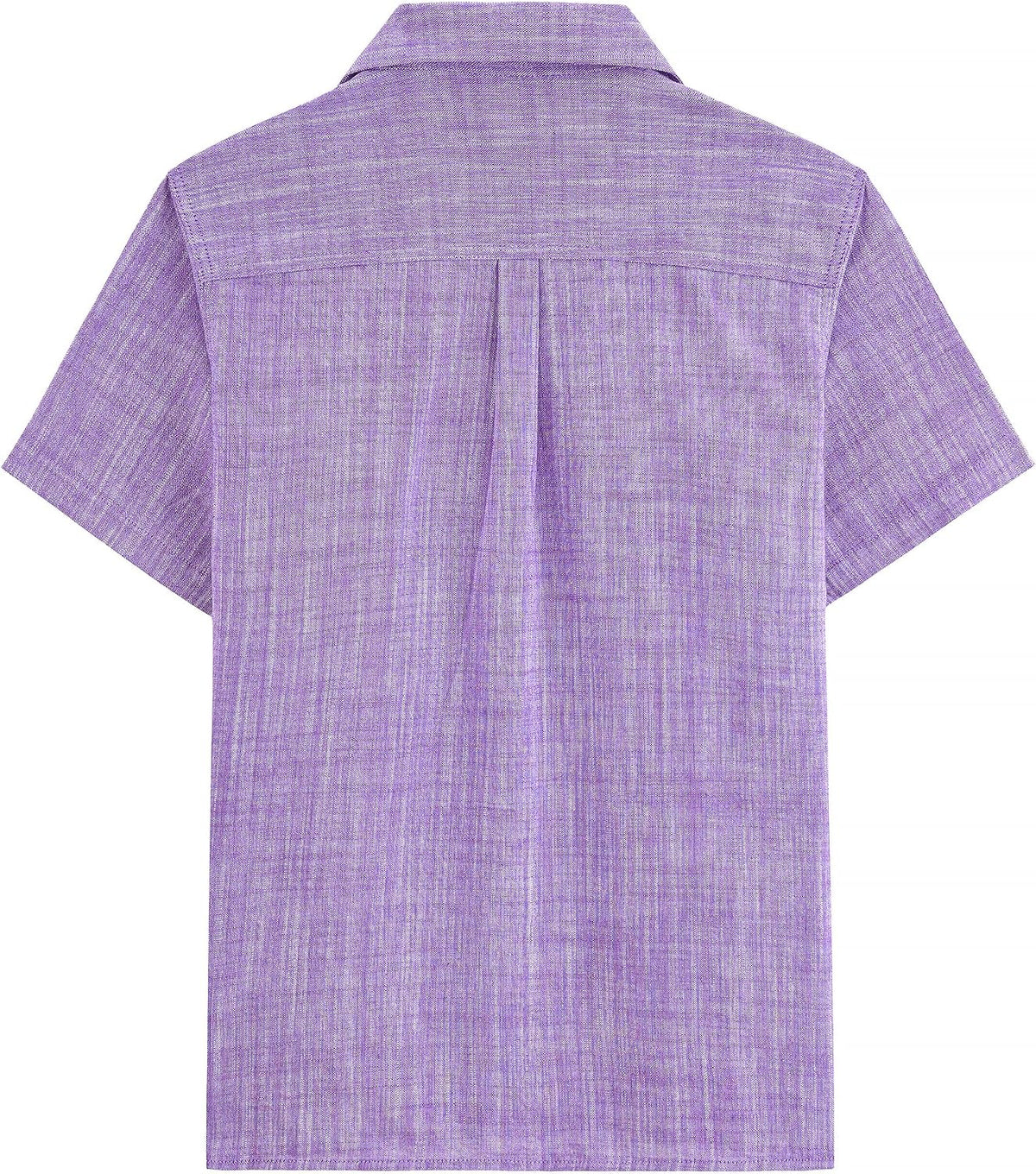 JOGAL C587 Boys Cotton Chambray Cuban Collar Short-Sleeve Shirt - Purple - back view