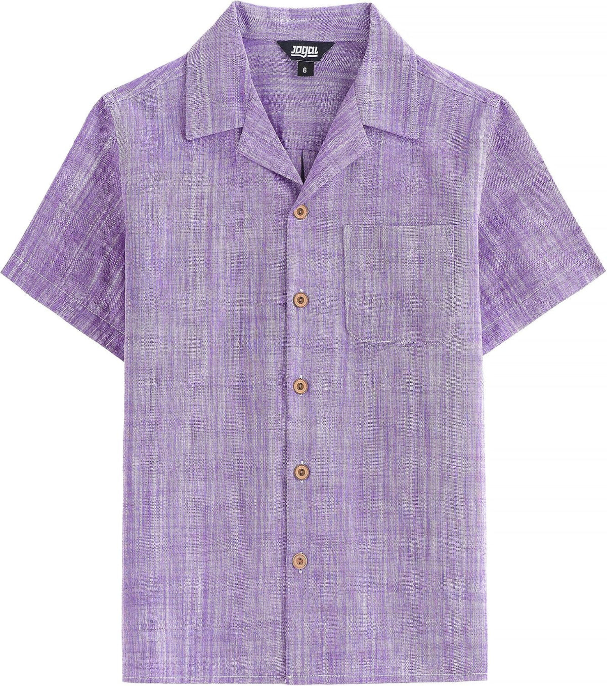 JOGAL C587 Boys Cotton Chambray Cuban Collar Short-Sleeve Shirt - Purple - front view