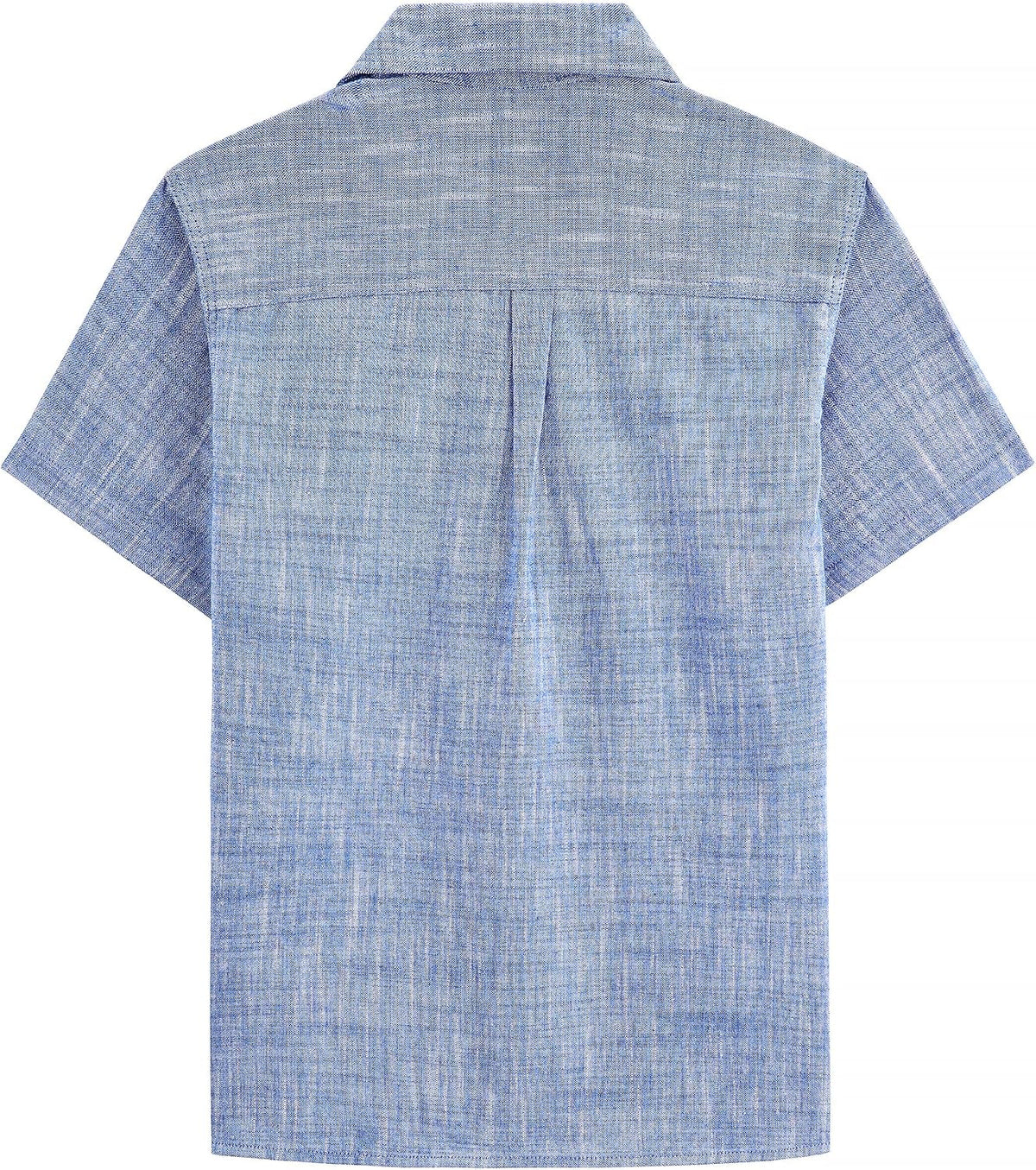 JOGAL C587 Boys Cotton Chambray Cuban Collar Short-Sleeve Shirt - Royal Blue - back view