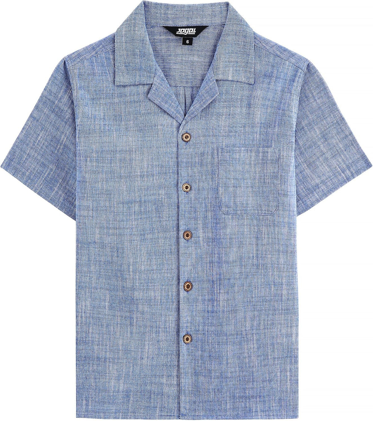 JOGAL C587 Boys Cotton Chambray Cuban Collar Short-Sleeve Shirt - Royal Blue - front view