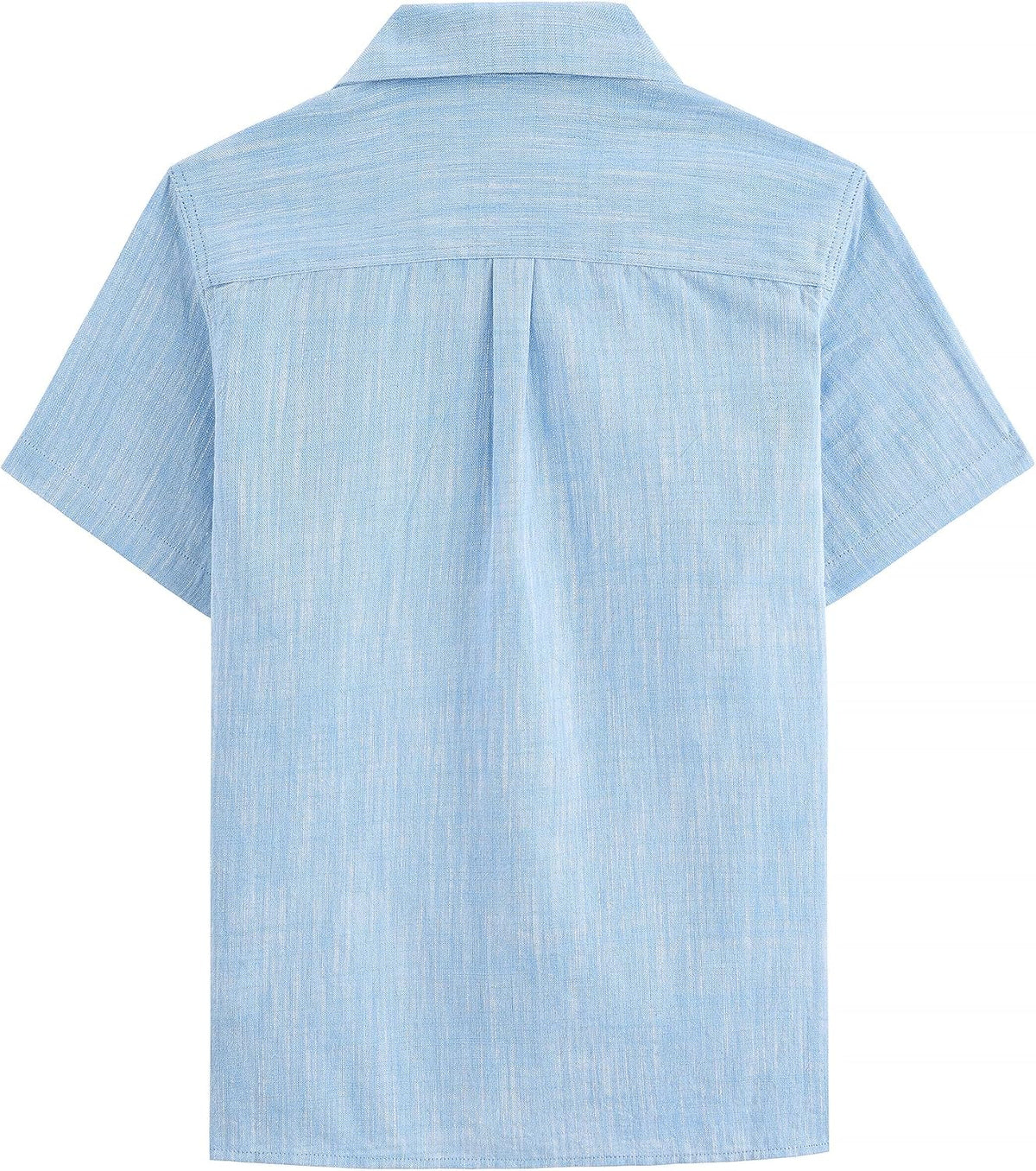 JOGAL C587 Boys Cotton Chambray Cuban Collar Short-Sleeve Shirt - Sky Blue - back view