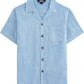 JOGAL C587 Boys Cotton Chambray Cuban Collar Short-Sleeve Shirt - Sky Blue - front view