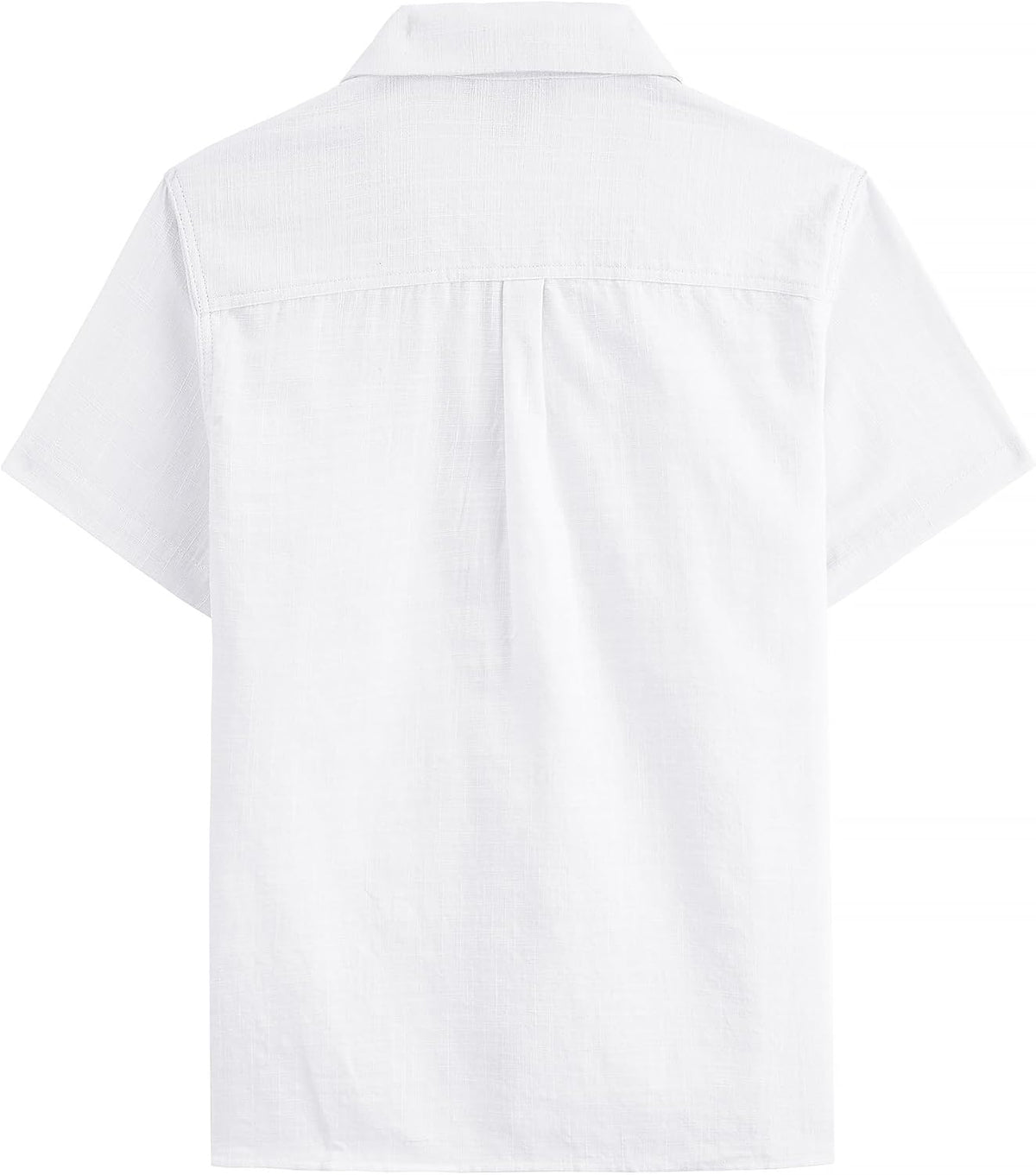 JOGAL C587 Boys Cotton Chambray Cuban Collar Short-Sleeve Shirt - White - back view