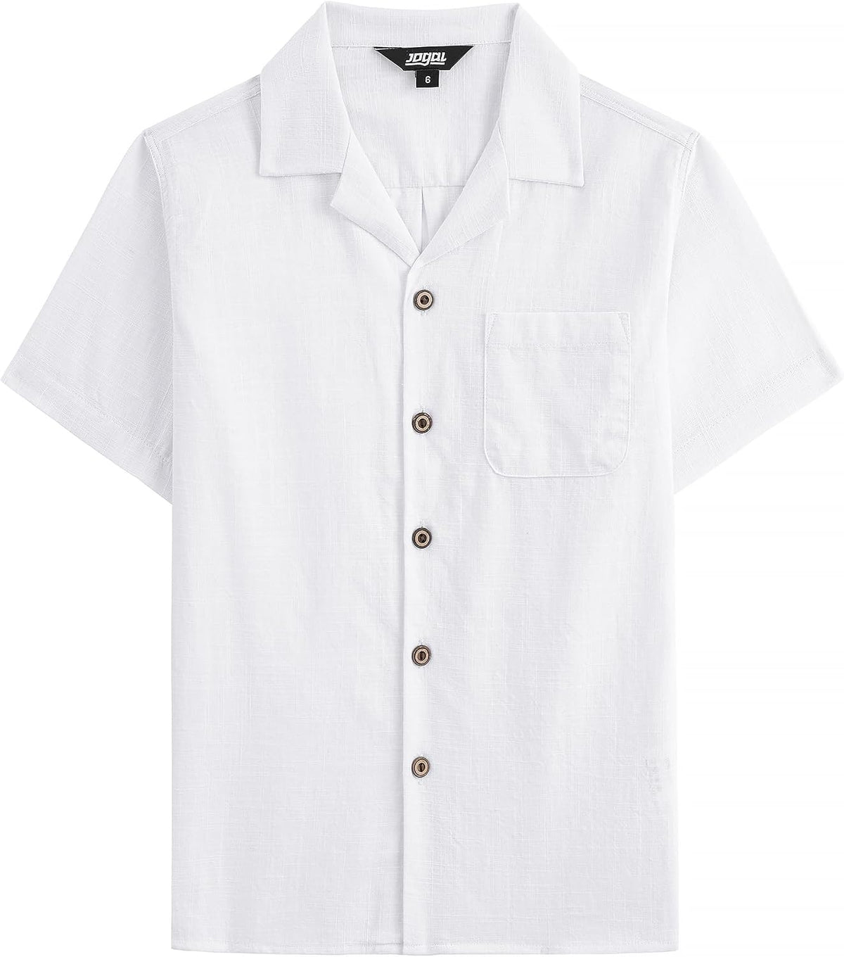 JOGAL C587 Boys Cotton Chambray Cuban Collar Short-Sleeve Shirt - White - front view