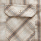 JOGAL C588 Boys' Plaid Short-Sleeve Shirt with Flap Pockets - Beige - chest pocket detail