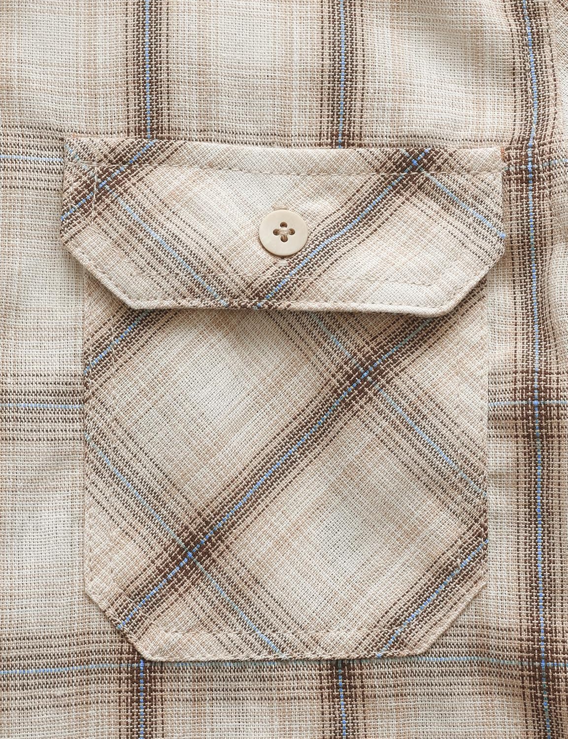 JOGAL C588 Boys' Plaid Short-Sleeve Shirt with Flap Pockets - Beige - chest pocket detail