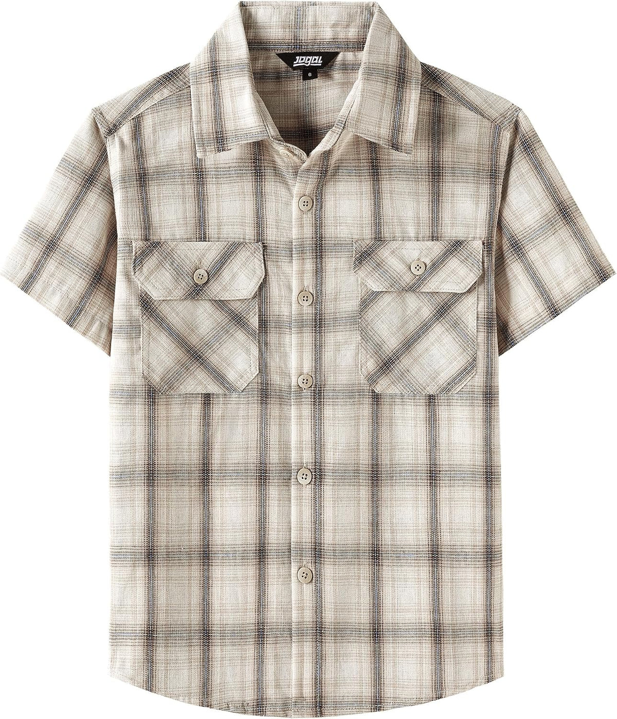 JOGAL C588 Boys' Plaid Short-Sleeve Shirt with Flap Pockets - Beige - front