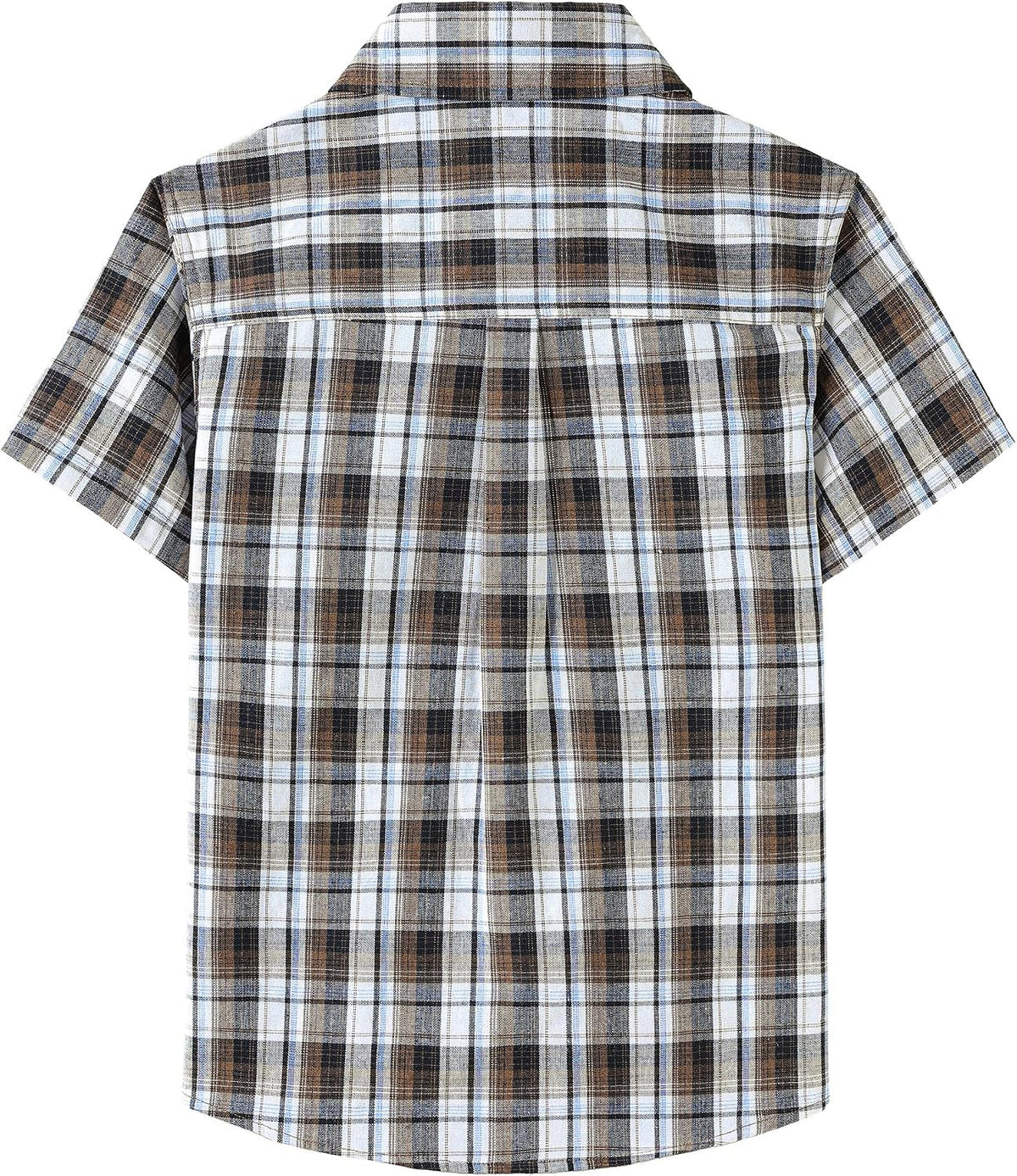 JOGAL C588 Boys' Plaid Short-Sleeve Shirt with Flap Pockets - Black Brown - back