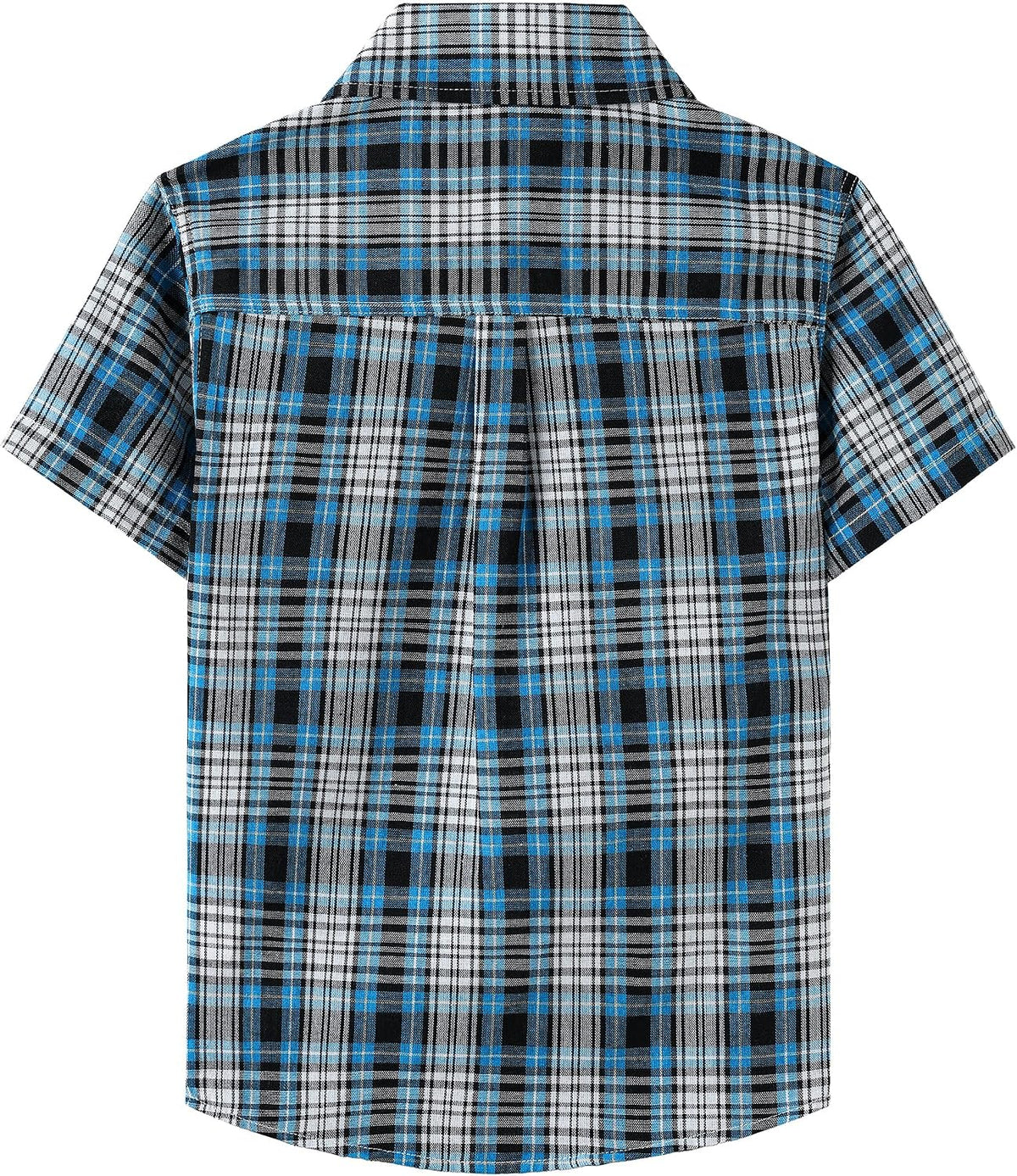 JOGAL C588 Boys' Plaid Short-Sleeve Shirt with Flap Pockets - Blue Black - back