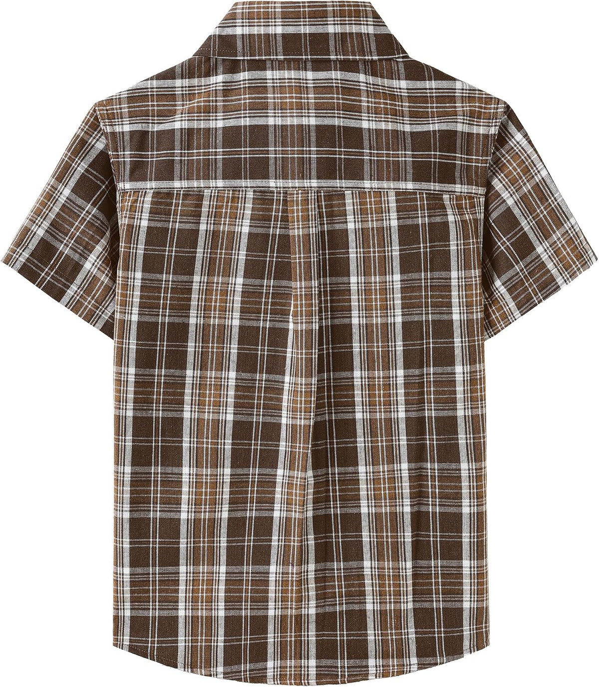 JOGAL C588 Boys' Plaid Short-Sleeve Shirt with Flap Pockets - Brown - back