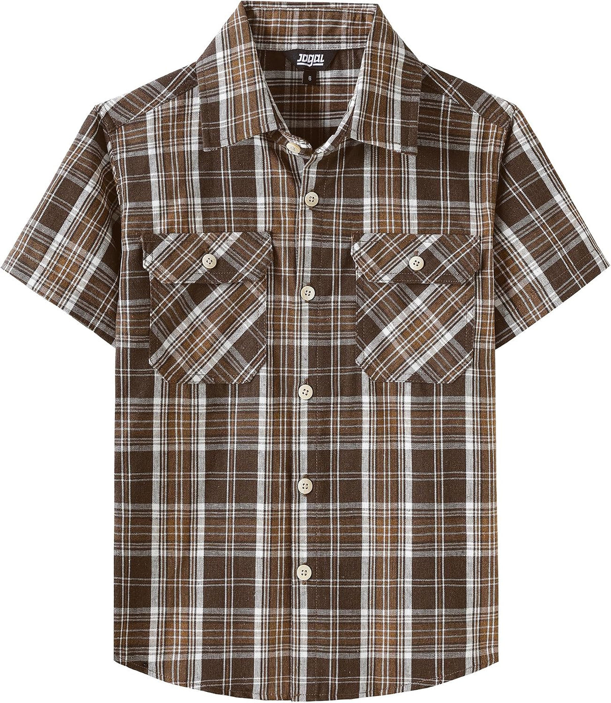 JOGAL C588 Boys' Plaid Short-Sleeve Shirt with Flap Pockets - Brown - front