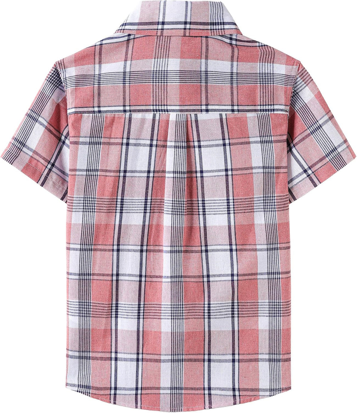 JOGAL C588 Boys' Plaid Short-Sleeve Shirt with Flap Pockets - Coral - back