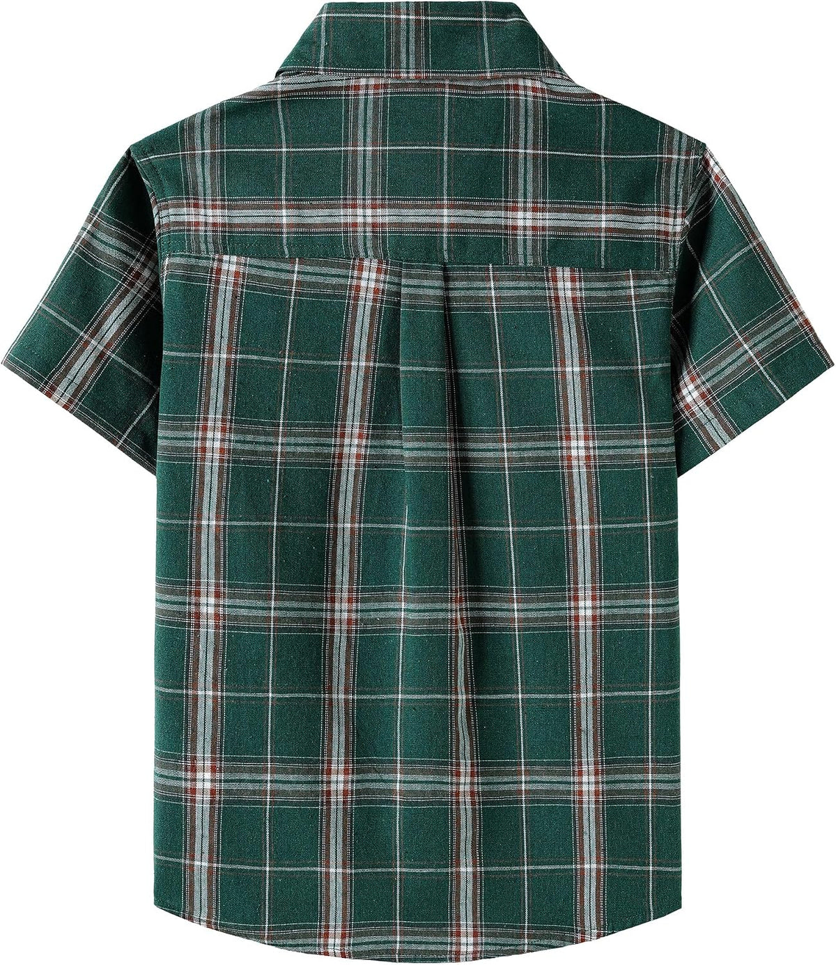 JOGAL C588 Boys' Plaid Short-Sleeve Shirt with Flap Pockets - Dark Green - back