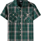 JOGAL C588 Boys' Plaid Short-Sleeve Shirt with Flap Pockets - Dark Green - front