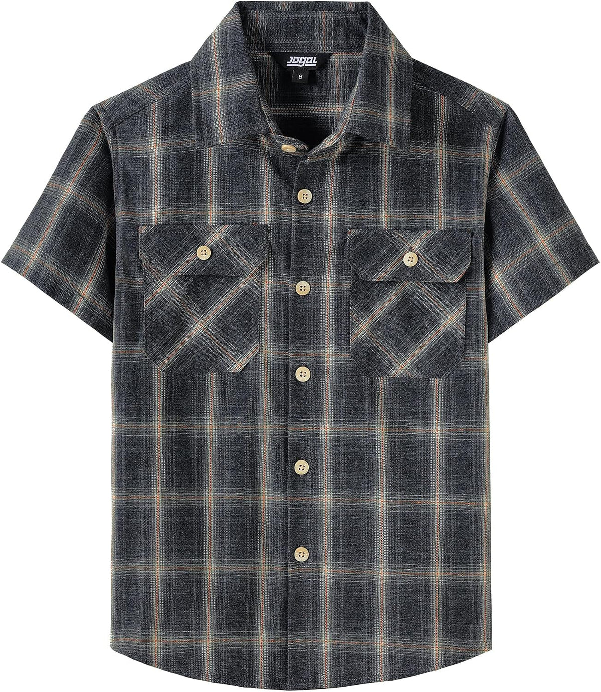 JOGAL C588 Boys' Plaid Short-Sleeve Shirt with Flap Pockets - Dark Grey - front