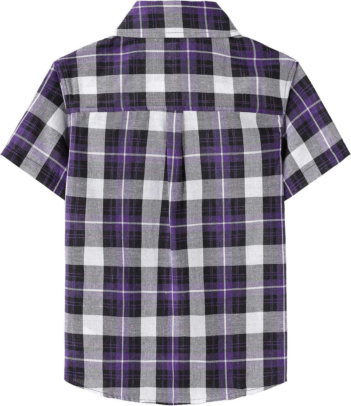 JOGAL C588 Boys' Plaid Short-Sleeve Shirt with Flap Pockets - Dark Purple - back