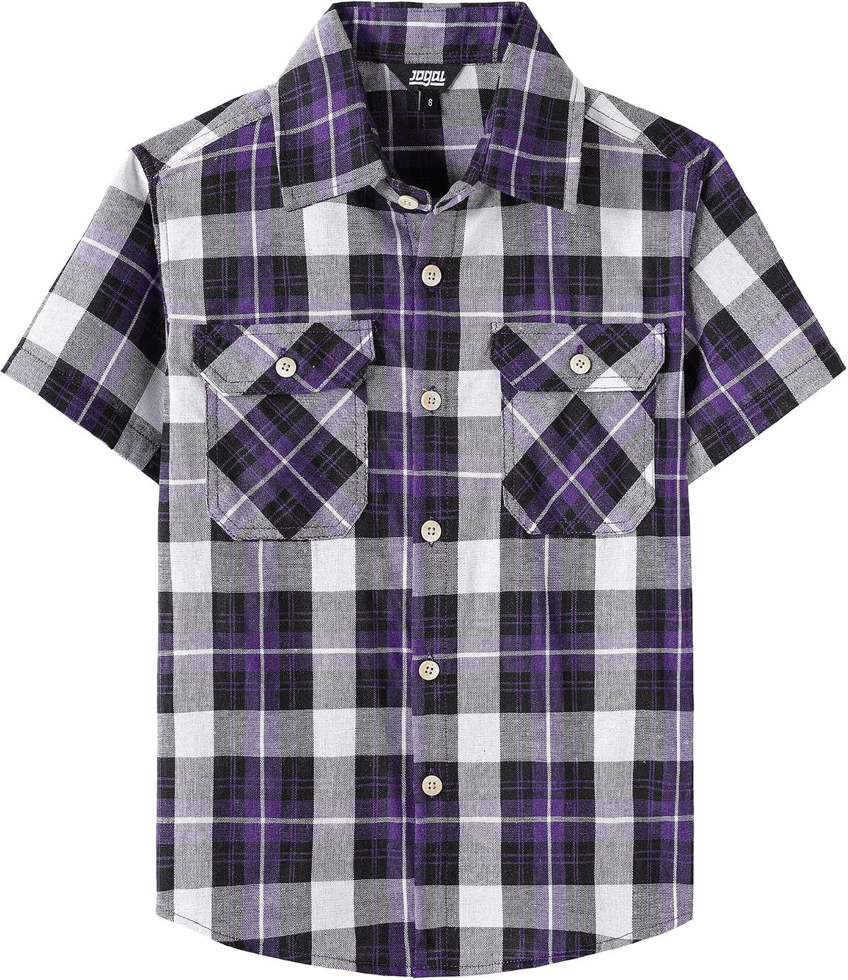JOGAL C588 Boys' Plaid Short-Sleeve Shirt with Flap Pockets - Dark Purple - front