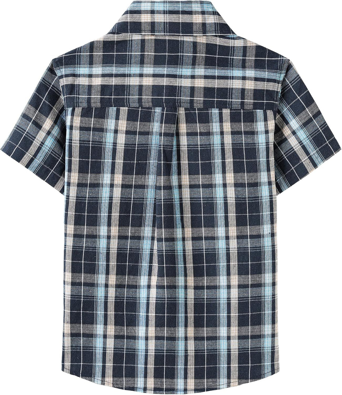 JOGAL C588 Boys' Plaid Short-Sleeve Shirt with Flap Pockets - Navy - back