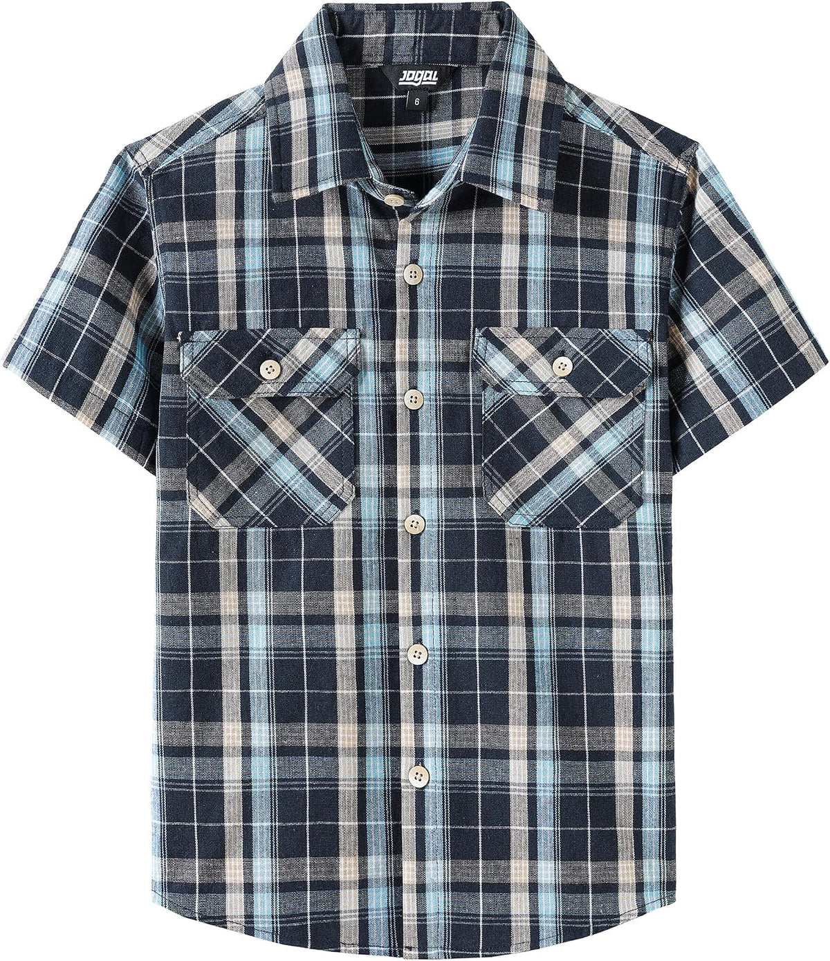 JOGAL C588 Boys' Plaid Short-Sleeve Shirt with Flap Pockets - Navy - front