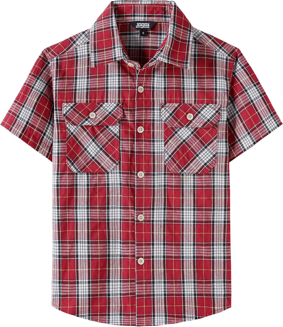 JOGAL C588 Boys' Plaid Short-Sleeve Shirt with Flap Pockets - Red - front