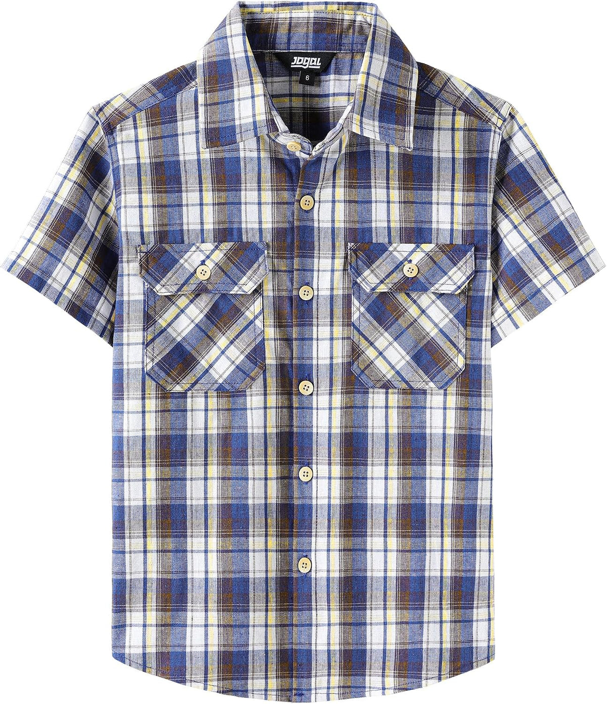 JOGAL C588 Boys' Plaid Short-Sleeve Shirt with Flap Pockets - Royal Blue - front