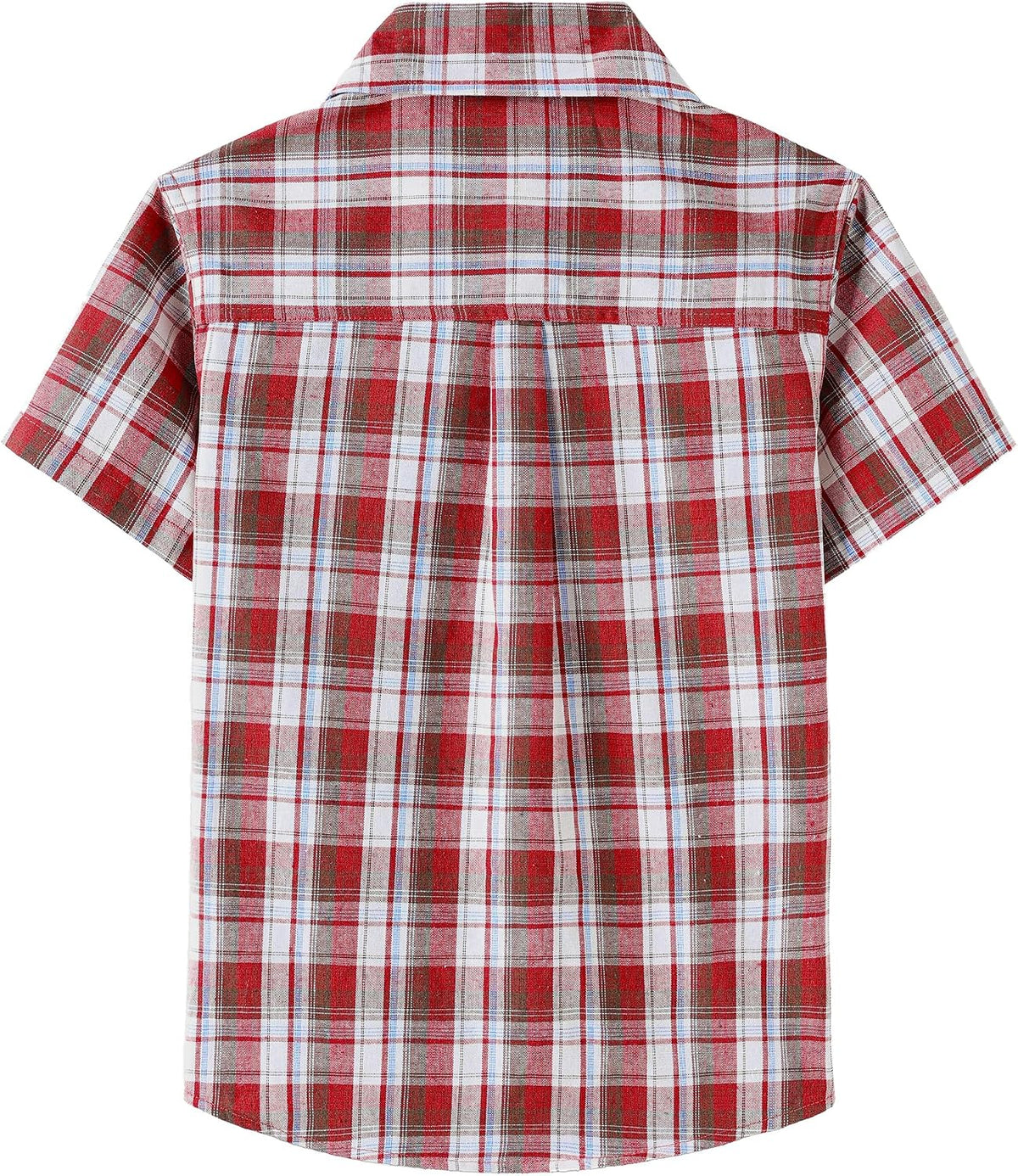 JOGAL C588 Boys' Plaid Short-Sleeve Shirt with Flap Pockets - White Red - back