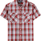 JOGAL C588 Boys' Plaid Short-Sleeve Shirt with Flap Pockets - White Red - front