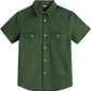 JOGAL C589 boys' Stretch Denim Short-Sleeve Button-Down Shirt in Army Green, front view