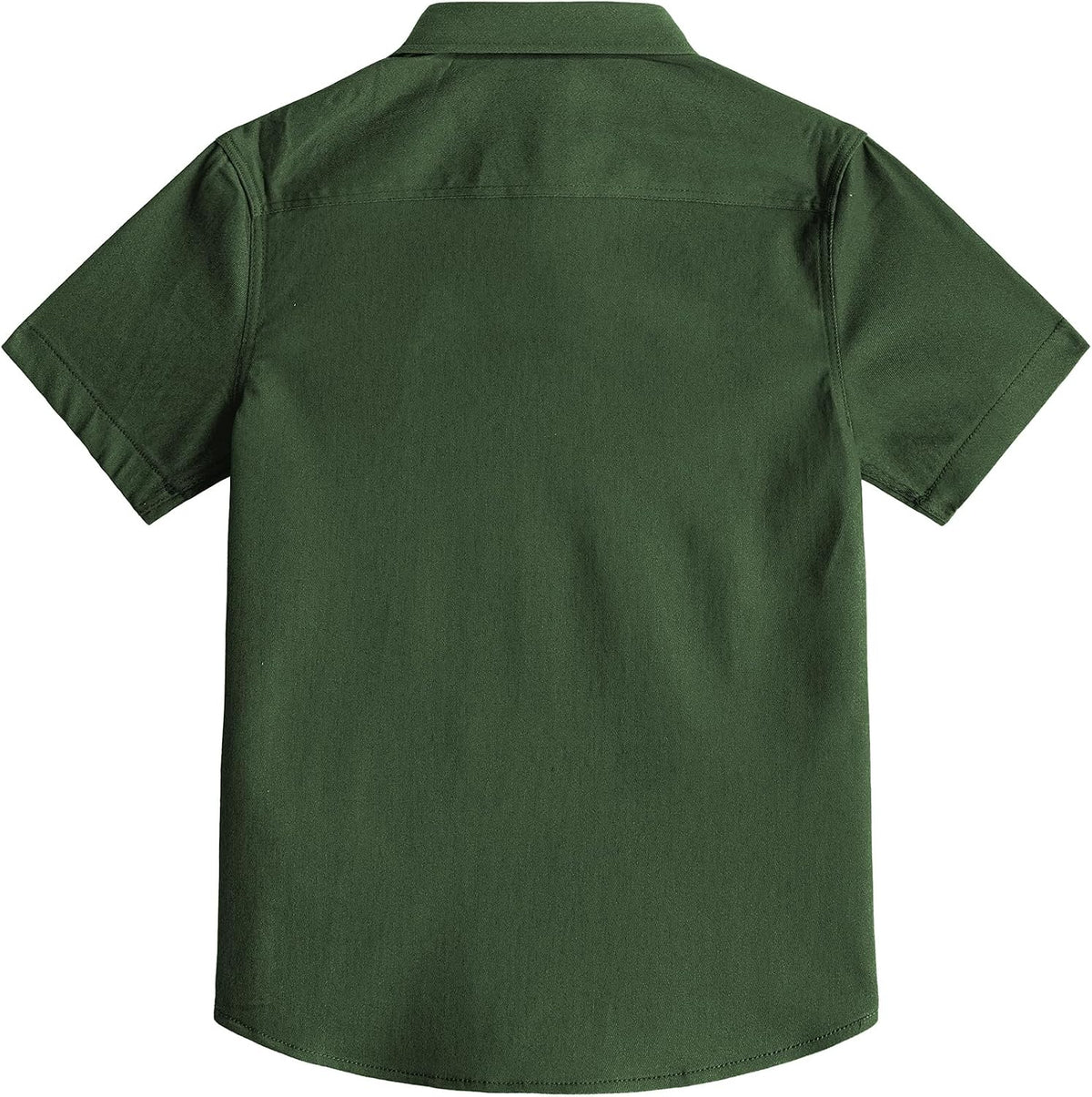 JOGAL C589 boys' Stretch Denim Short-Sleeve Button-Down Shirt in Army Green, back view