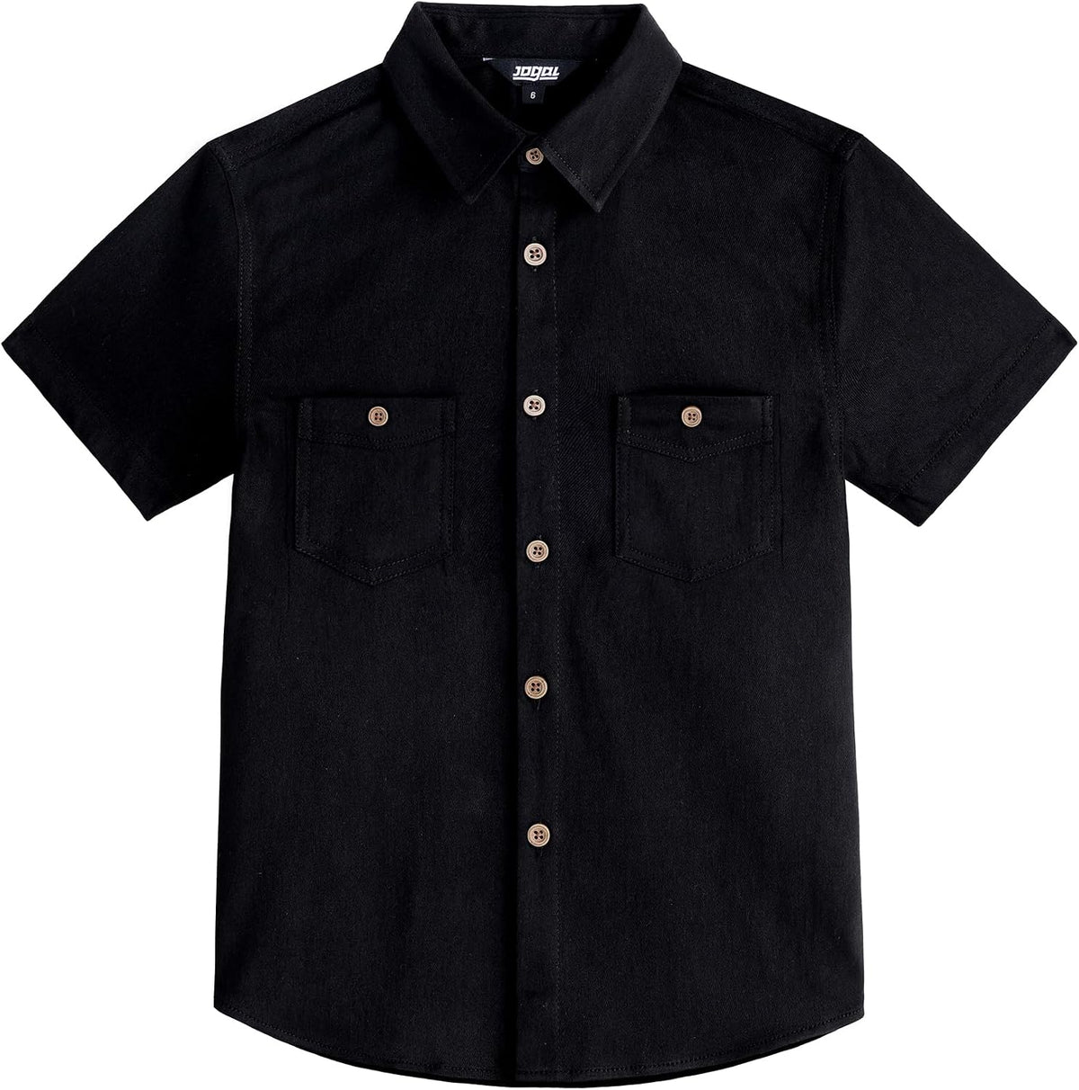 JOGAL C589 boys' Stretch Denim Short-Sleeve Button-Down Shirt in Black, front view