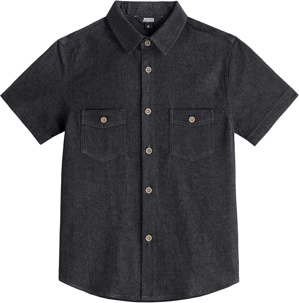 JOGAL C589 boys' Stretch Denim Short-Sleeve Button-Down Shirt in Black Denim, front view