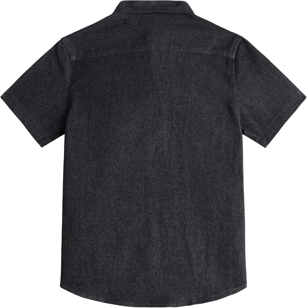 JOGAL C589 boys' Stretch Denim Short-Sleeve Button-Down Shirt in Black Denim, back view