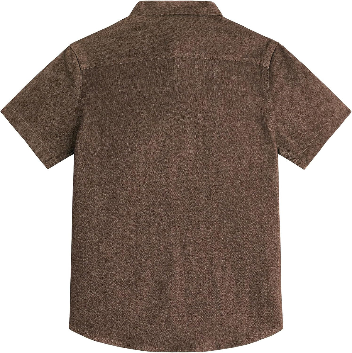 JOGAL C589 boys' Stretch Denim Short-Sleeve Button-Down Shirt in Brown, back view