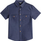 JOGAL C589 boys' Stretch Denim Short-Sleeve Button-Down Shirt in Dark Denim, front view