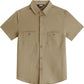 JOGAL C589 boys' Stretch Denim Short-Sleeve Button-Down Shirt in Dark Khaki, front view