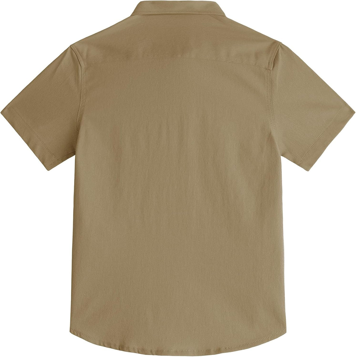 JOGAL C589 boys' Stretch Denim Short-Sleeve Button-Down Shirt in Dark Khaki, back view