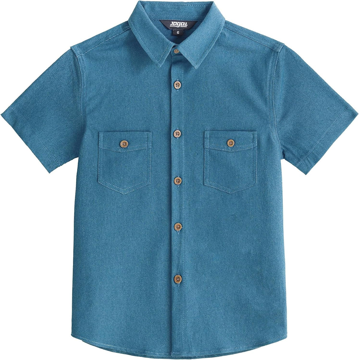 JOGAL C589 boys' Stretch Denim Short-Sleeve Button-Down Shirt in Denim, front view