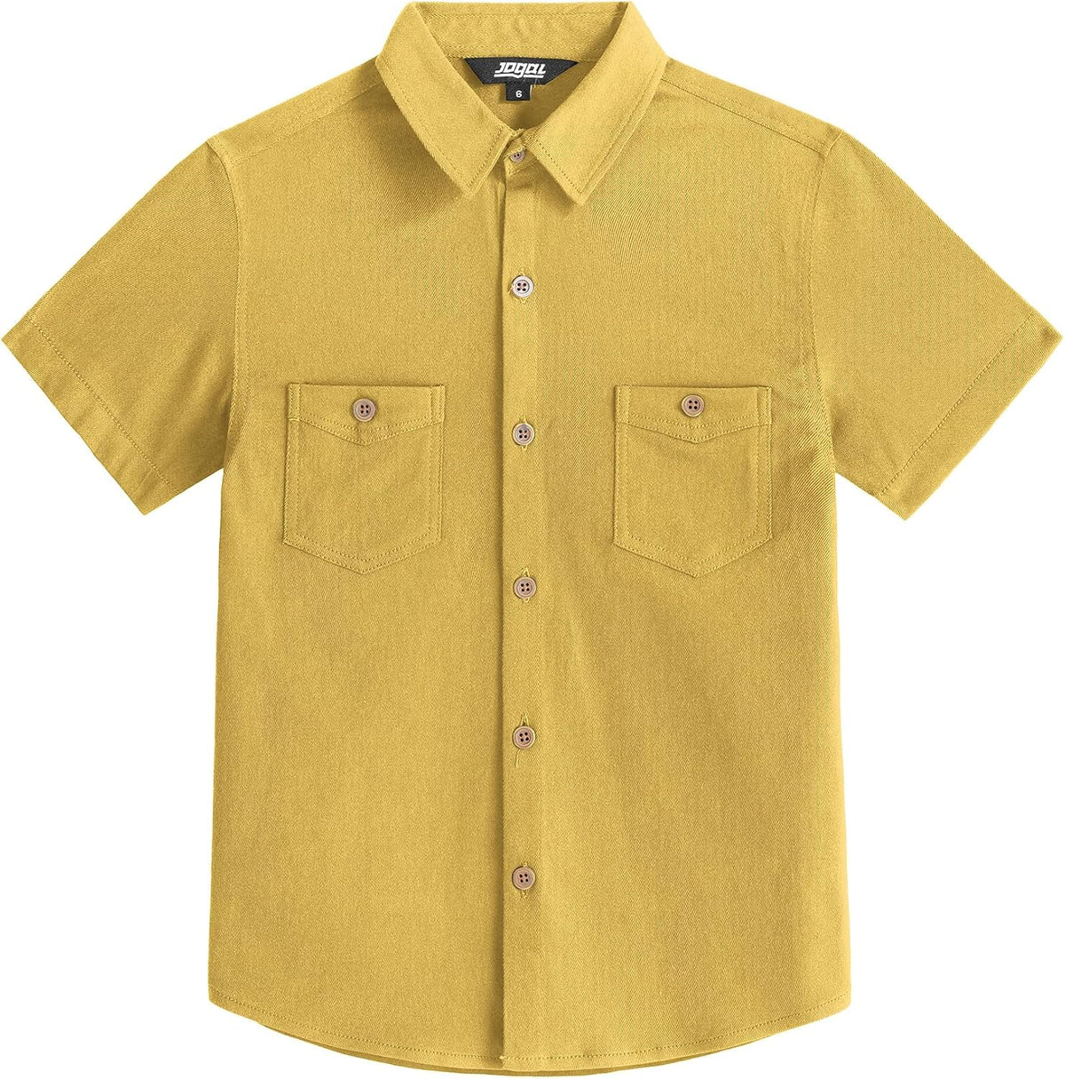 JOGAL C589 boys' Stretch Denim Short-Sleeve Button-Down Shirt in Ginger, front view