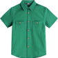 JOGAL C589 boys' Stretch Denim Short-Sleeve Button-Down Shirt in Grass Green, front view