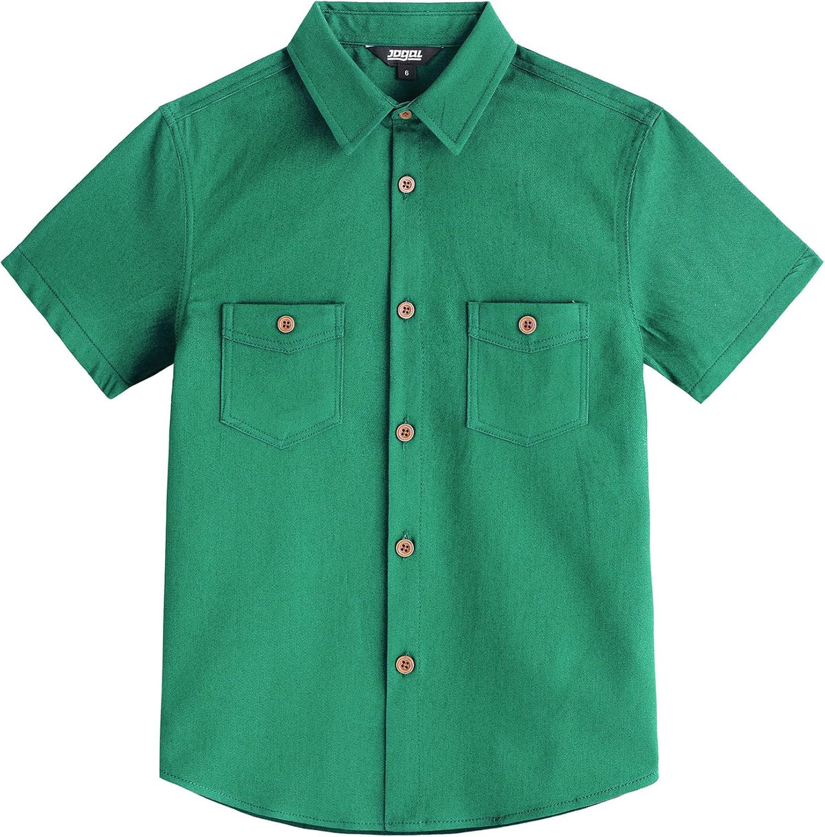 JOGAL C589 boys' Stretch Denim Short-Sleeve Button-Down Shirt in Grass Green, front view