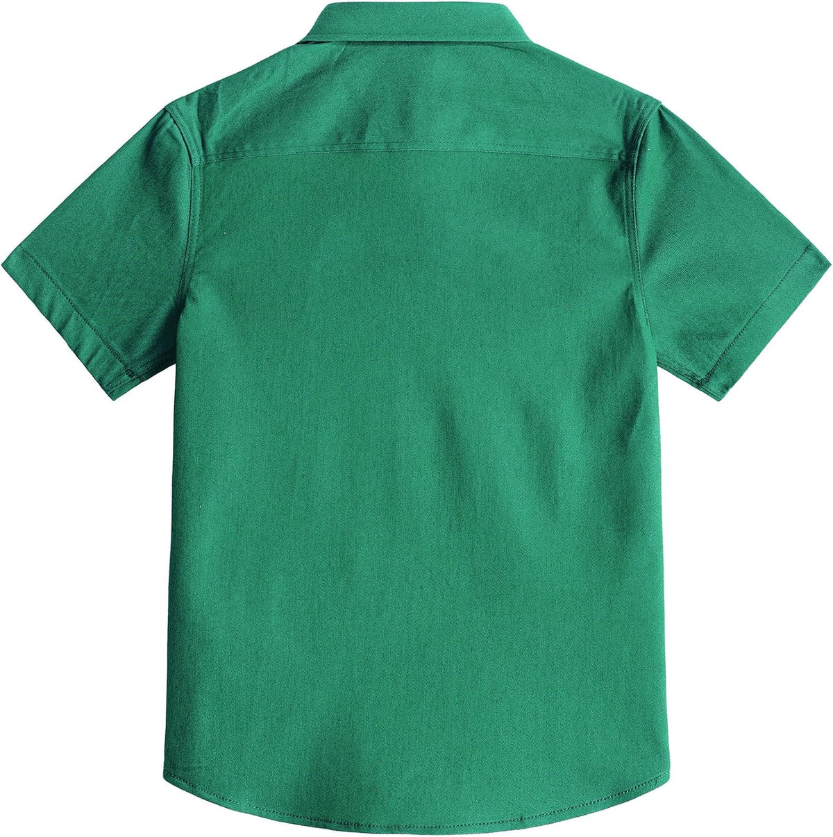 JOGAL C589 boys' Stretch Denim Short-Sleeve Button-Down Shirt in Grass Green, back view